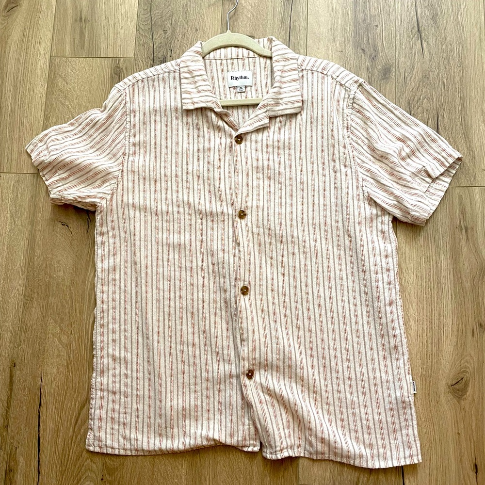 Rhythm. Cream and Pink Striped Casual Button-Down Shirt